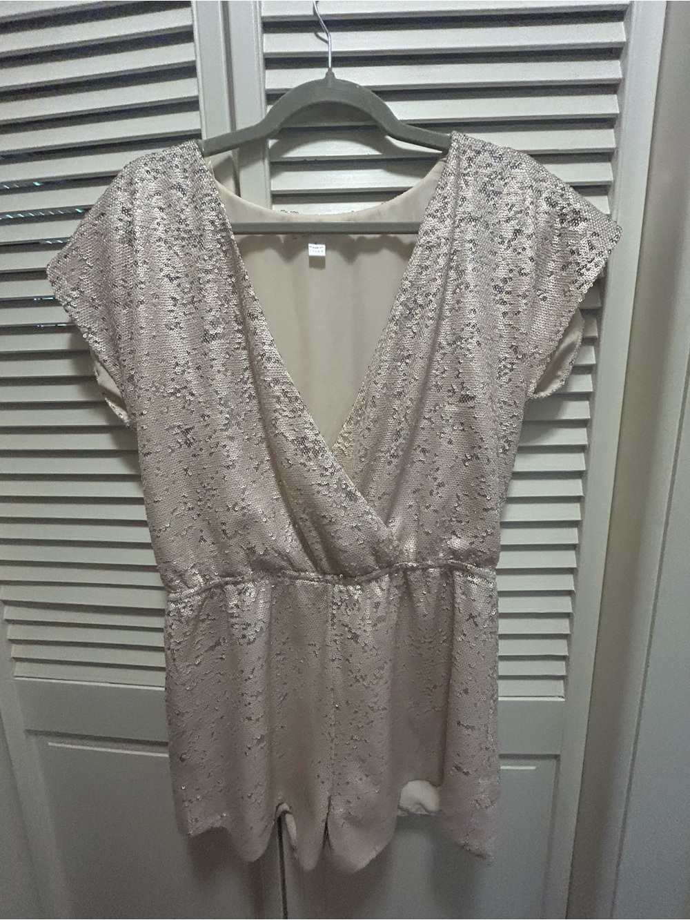 Honey Belle Sequin V-Neck Romper in Light Beige